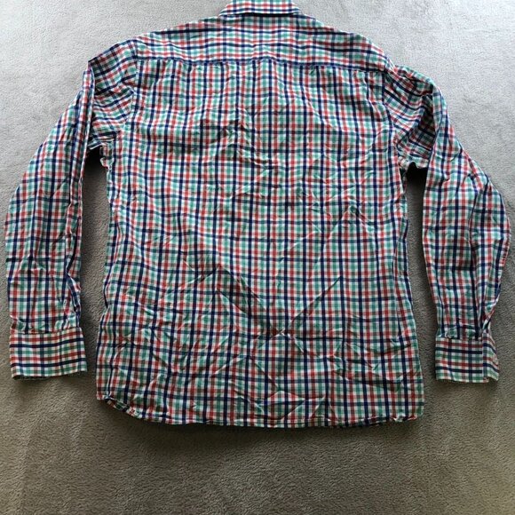 Bugatchi Mens Dress Shirt Medium Shaped Fit Long Sleeve Checkered Button Up Clas - Picture 14 of 14